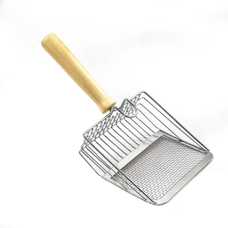 Stainless Steel Cat Litter Scoop with Wooden Handle