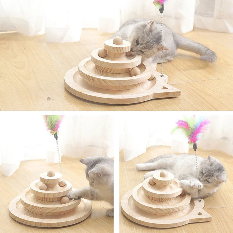 Wooden Multi-Level Cat Track Toy