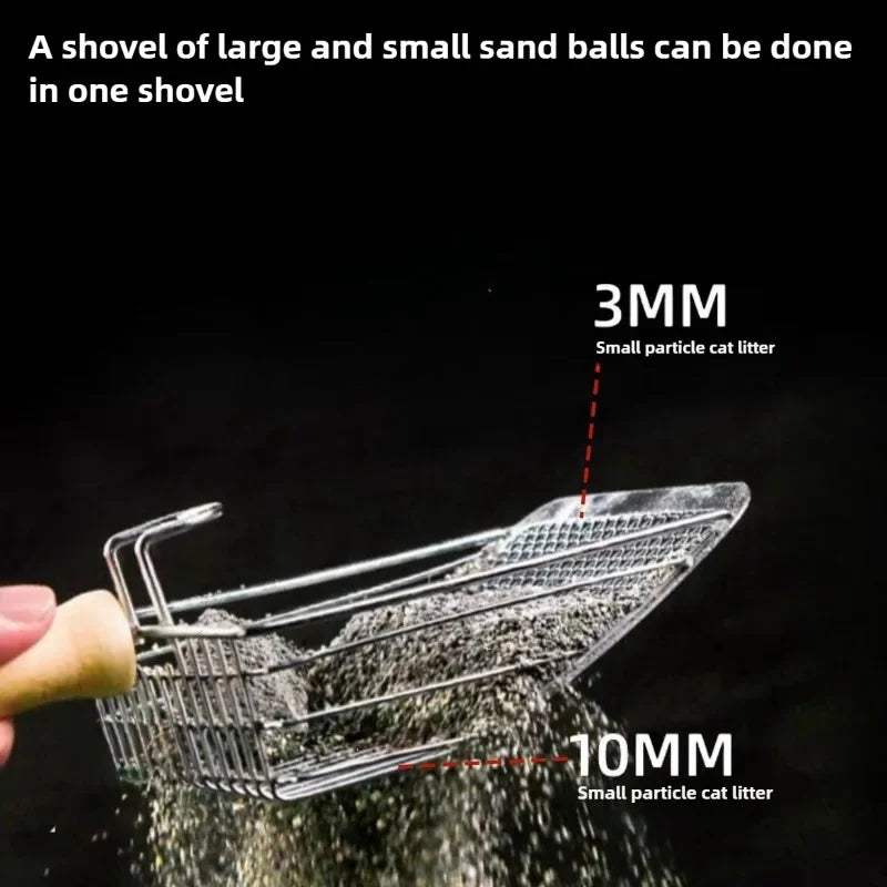 Stainless Steel Cat Litter Scoop with Wooden Handle