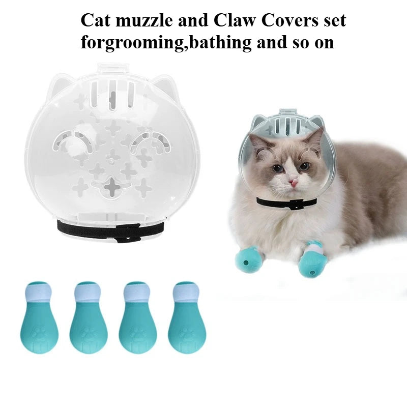 Breathable Cat Grooming Muzzle with Paw Covers