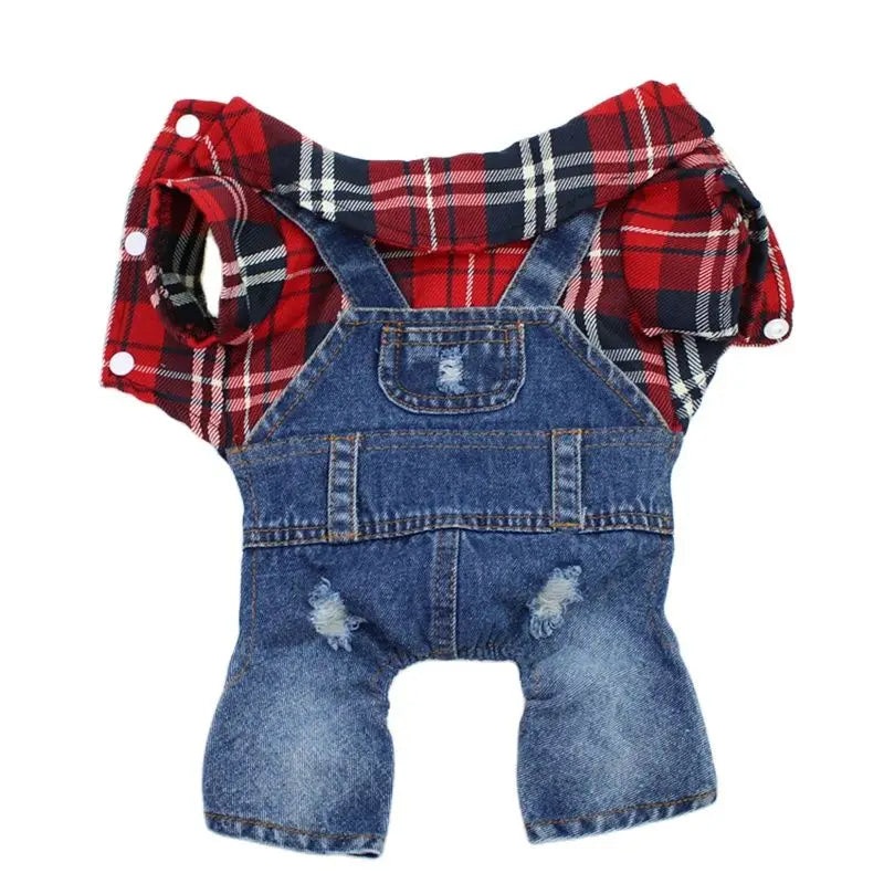 Denim Plaid Dog Hoodie Jumpsuit