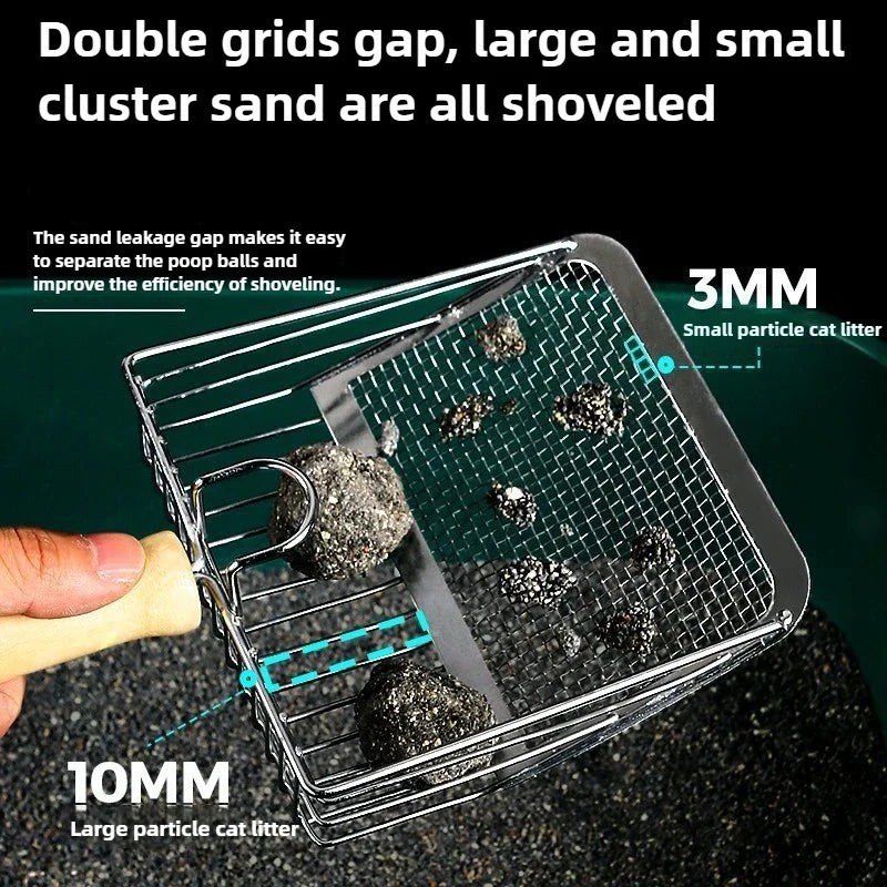 Stainless Steel Cat Litter Scoop with Wooden Handle