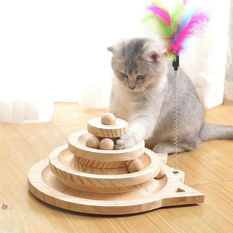 Wooden Multi-Level Cat Track Toy