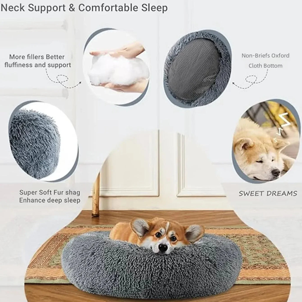 Plush Round Pet Bed – Soft & Cozy for Dogs & Cats