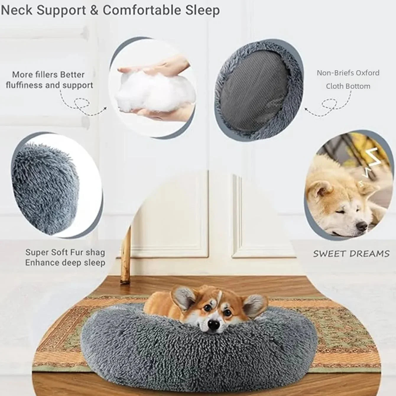 Plush Round Pet Bed – Soft & Cozy for Dogs & Cats