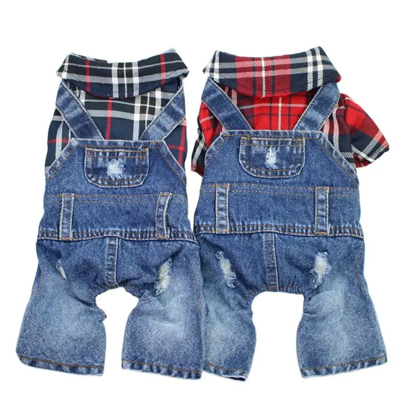 Denim Plaid Dog Hoodie Jumpsuit