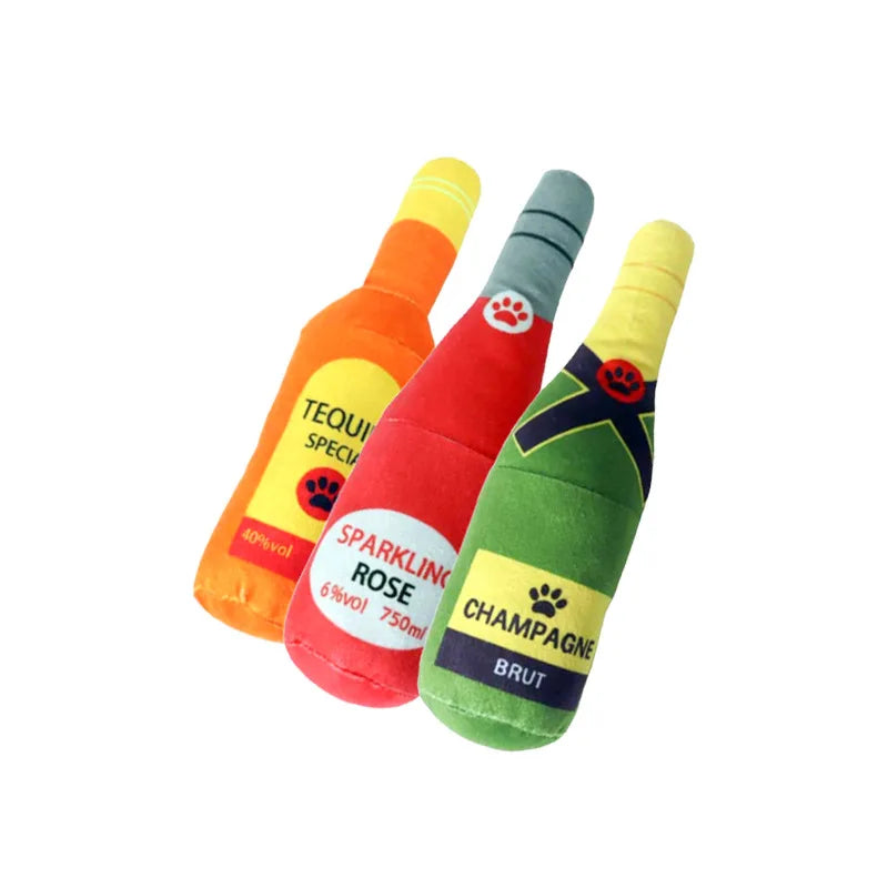 Plush Beer Bottle Dog Squeaky Toy