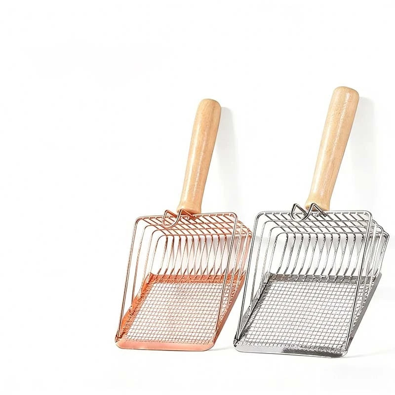 Stainless Steel Cat Litter Scoop with Wooden Handle