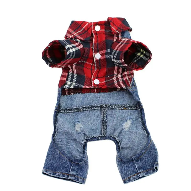 Denim Plaid Dog Hoodie Jumpsuit