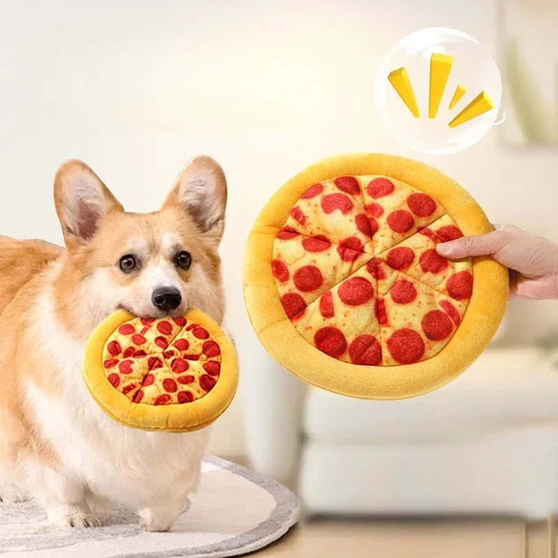 Pizza-Shaped Plush Squeaky Dog Toy